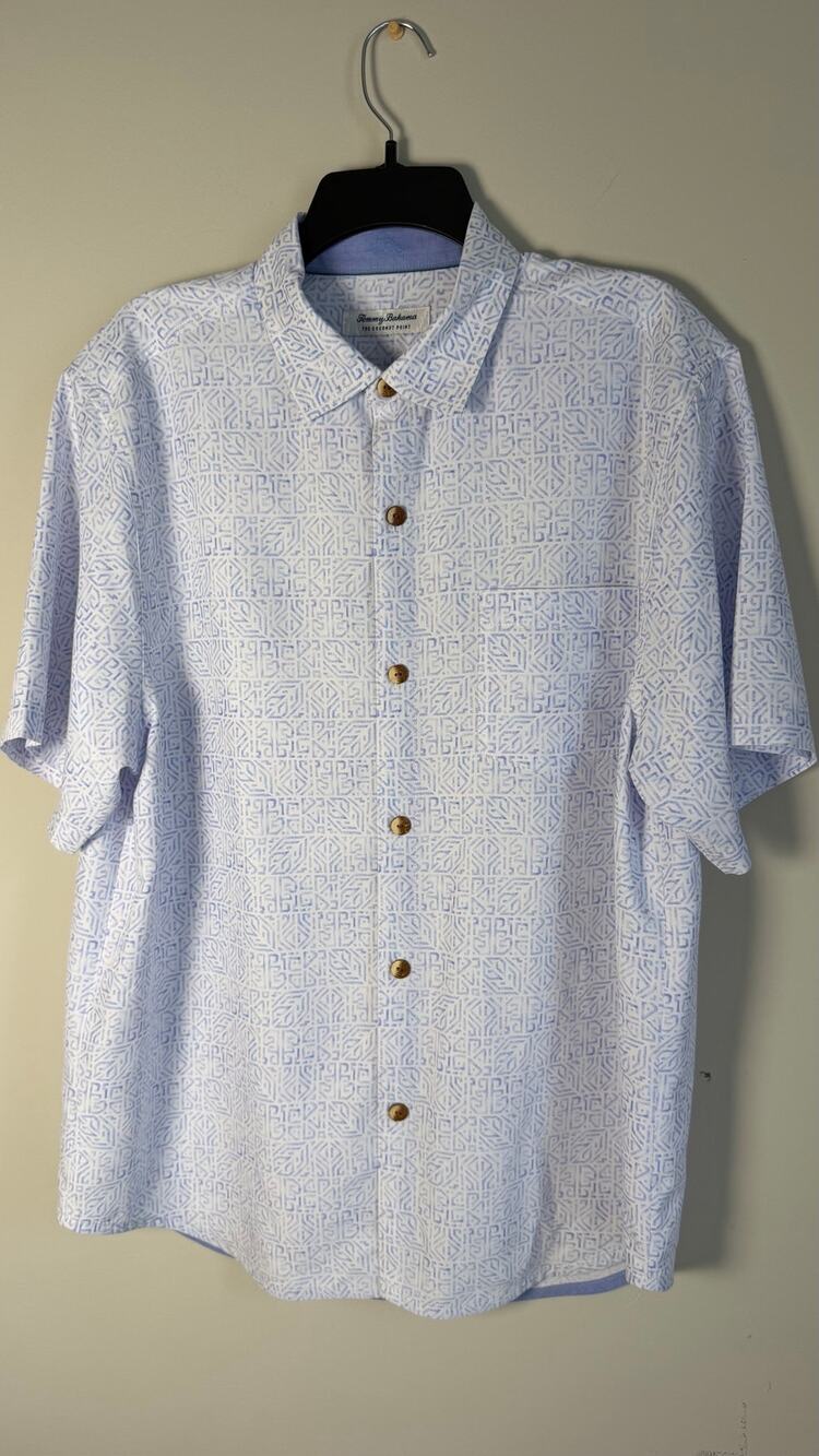 Tommy Bahama Coconut Point IslandZone Shirt Men L Blue White Short Sleeve $128